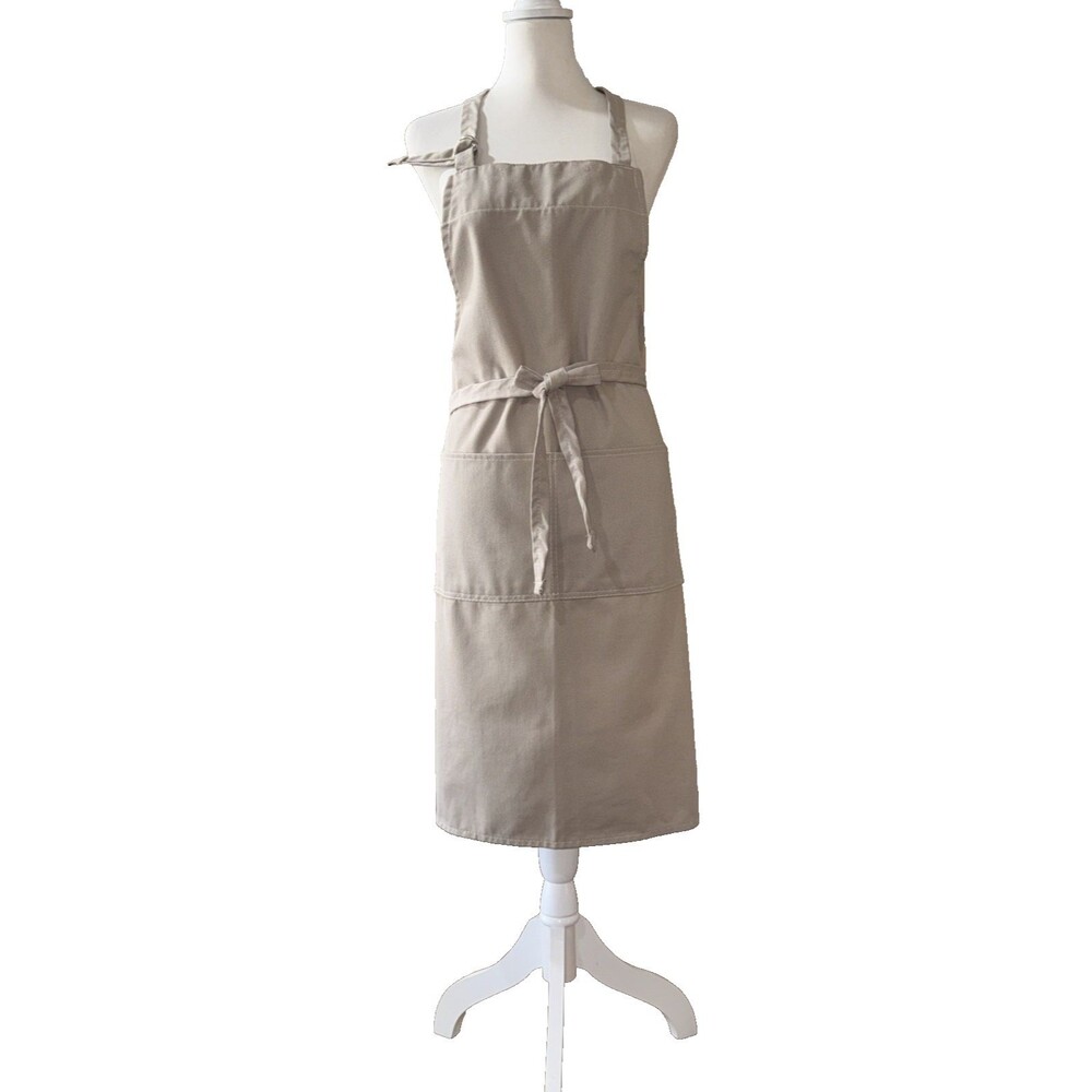 Williams Sonoma Beige Cotton Apron Made USA Chef Baking Cooking Kitchen Workwear